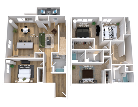 Floor plan for 4 beds, 3 baths, 2174 sqft